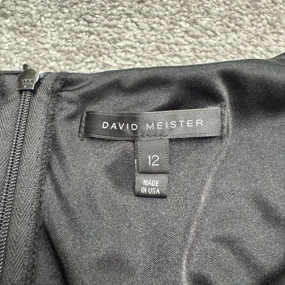 David Meister Vintage Knee Length Ruched Sheath Dress Womens 12 Black Cowl NWOT - Picture 6 of 14